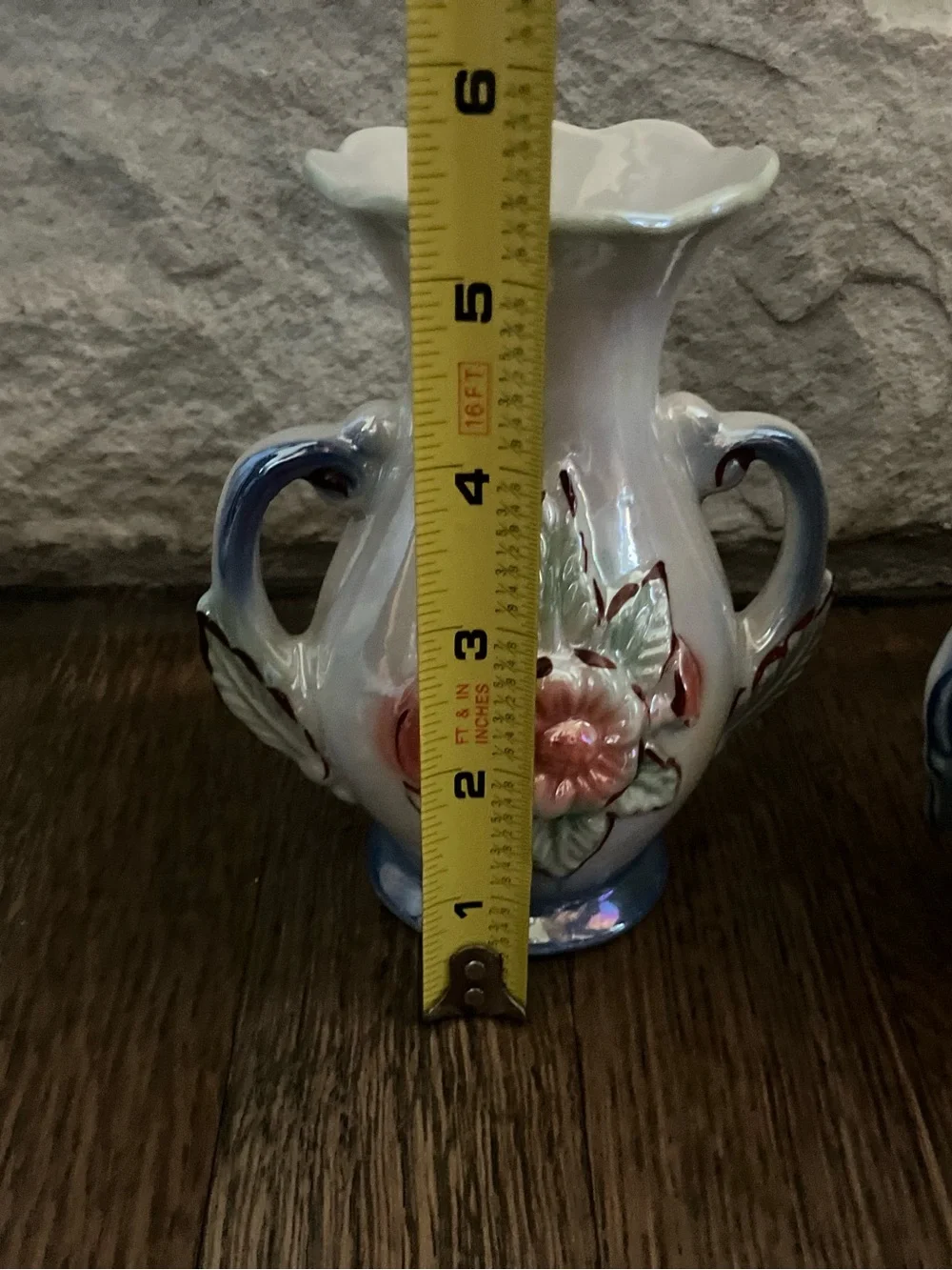 3 Vintage Lusterware Vase Art Pottery Floral Double Handle From Brazil